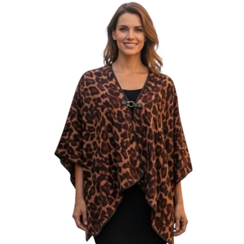 NWT Marc New York Leopard Animal Print Poncho Cape Wrap One Size Chic